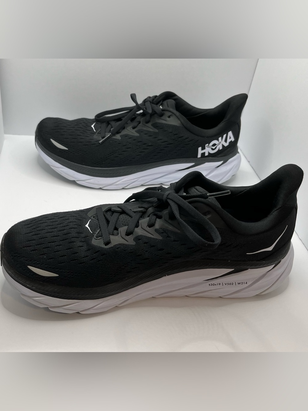 Hoka One One Clifton 8 Black and White Women's Running Shoes
